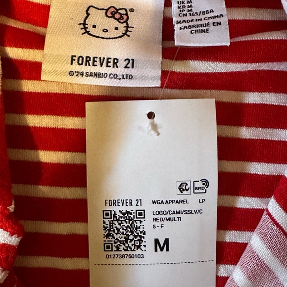 Forever 21 Red and White Striped Hello Kitty Button Down Shirt - Picture 8 of 10